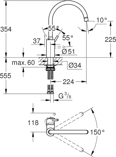 GROHE Concetto | Küchenarmatur - Einhand-Spültischbatterie | Küchenarmatur mit schwenkbarem hohen Au