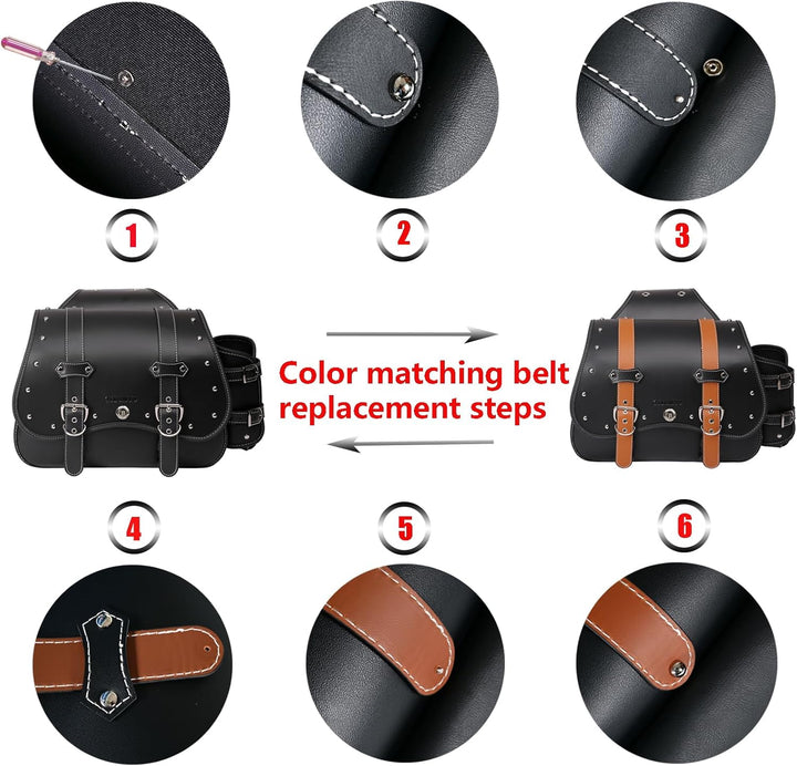 Hochdichtes Leder-Motorrad-Saddebags,Überwurftaschen, Gepäckträger,Seitentaschen mit Getränkehalter,