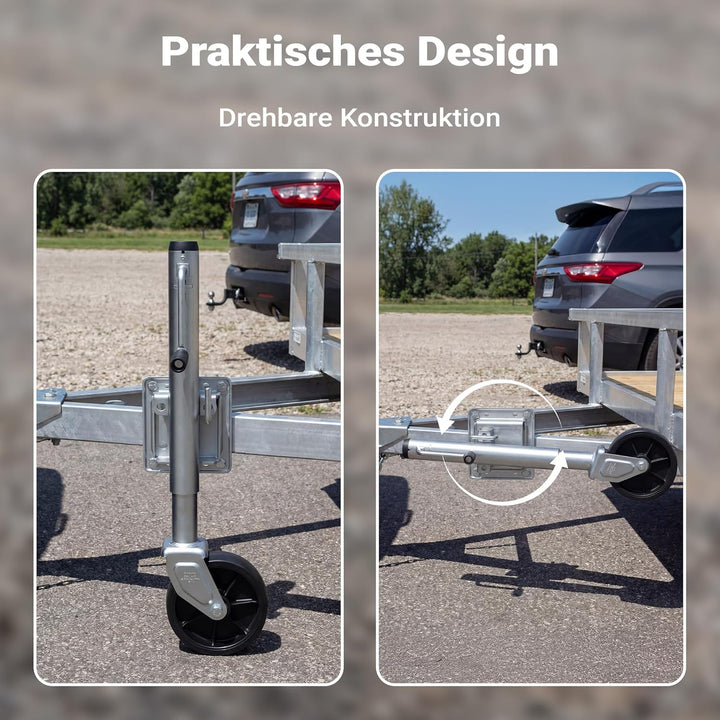 Wiltec Anhänger Stützrad bis 450 kg mit 254 mm Hubhöhe, Anhängerstütze aus verzinktem Stahl, bis 450