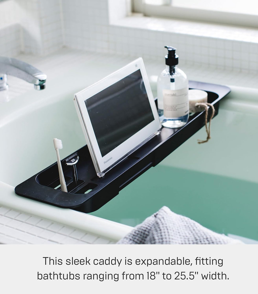 Extendable bathtub tray - Tower - black Schwarz, Schwarz