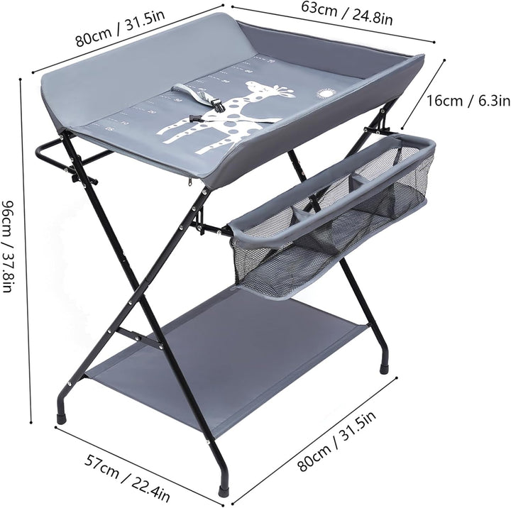 Baby Wickelkombi, Klappbare Wickelkommode, Wickeltisch mit Wickelauflage, Sicherheitsgurt und Ablage