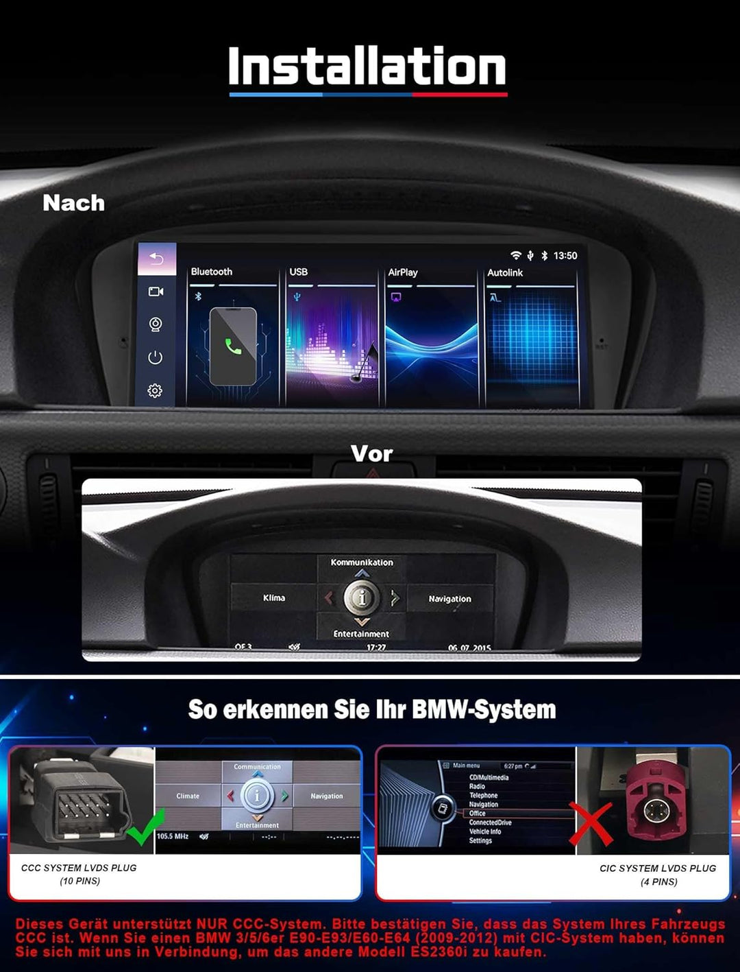 Erisin 8-Kern 4GB+64GB Android 14 Autoradio Bluetooth GPS Navi für VW T5 Multivan Touareg Wireless C