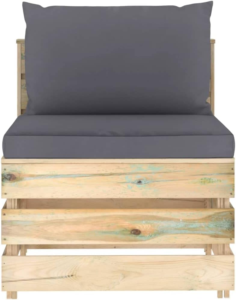 vidaXL Holz Grün Imprägniert Modulares Mittelsofa mit Kissen Palettendesign Sofa Lounge Gartensofa G