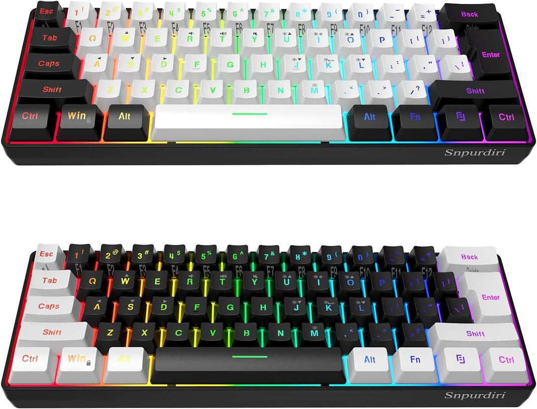 Snpurdiri 60% Percent Gaming Tastatur, Ergonomische Kleine Mini Gaming Tastatur, Silent Compact RGB