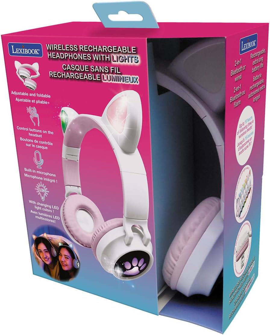 Lexibook - 2-in-1 Bluetooth Katzen-Headset - Stereo-Sound, kabellos, zusammenklappbar, verstellbar,