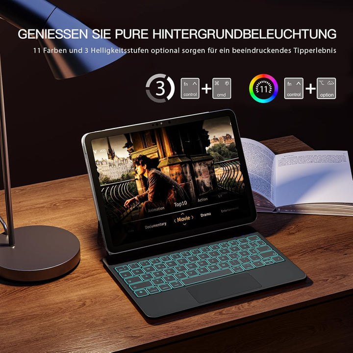 Hülle mit Tastatur für iPad 11. Generation (A16, 2025)/10. Generation, Magic Keyboard mit 11-Farben