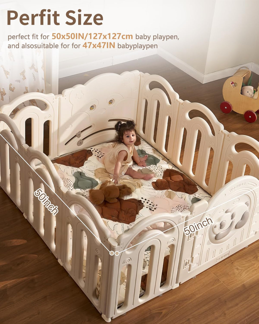 Krabbelmatte Baby Faltbar, Verdickte Krabbeldecke für Baby 127x127cm, Anti Rutsch Matte, Maschinenwa