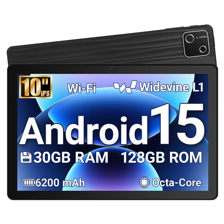 Tablet 10 Zoll Android 15 GMS-Zertifiziert, 30GB RAM + 128GB ROM (2TB TF), Octa-Core, 6200mAh, 1280x