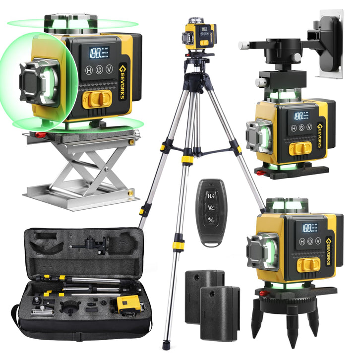Geevorks Laser Wasserwaage 4D Kreuzlinienlaser Profi-Set | 16 Linien Selbstnivellierend, 25m Reichwe