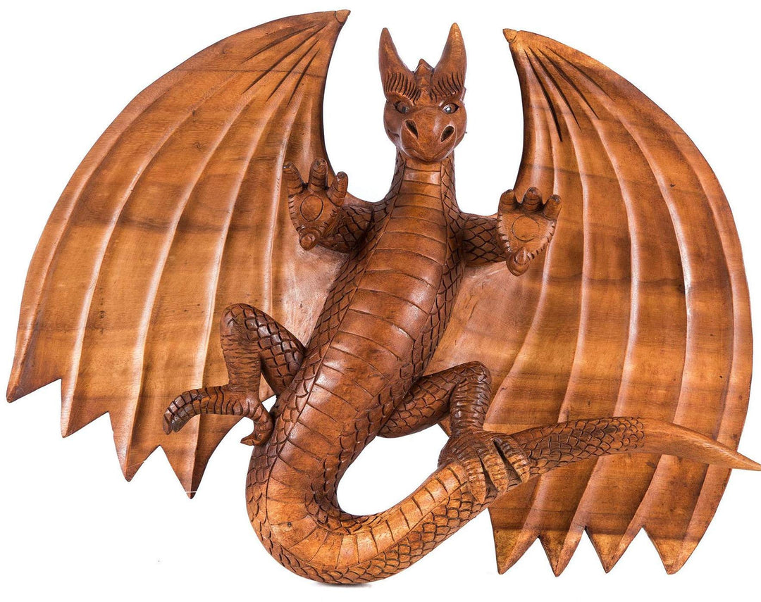 Windalf Handmade XL Drachen-Wandbild FURIMOR 50 cm Wikinger Drachenfigur Wandobjekt Wandrelief Holz