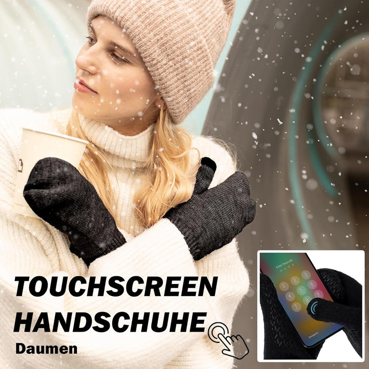 Alpaka Wolle Dicke Fäustlinge Damen Sehr Warme Doppellagige Winddichte Manschette Touchscreen Weiche