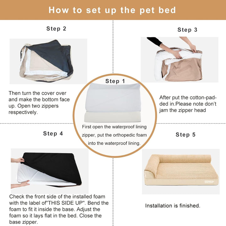 JOYELF Orthopädisches Hundebett für mittelgrosse Hunde, U-förmiges Schaumstoffsofa mit abnehmbarem,