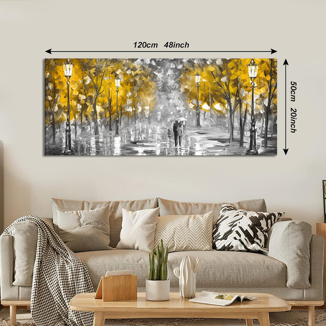 FajerminArt Modernes Grosses Leinwand Bilder Mit Rahmen Abstrakte herbstlicher gelber Baum Leinwandb
