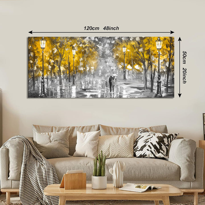 FajerminArt Modernes Grosses Leinwand Bilder Mit Rahmen Abstrakte herbstlicher gelber Baum Leinwandb