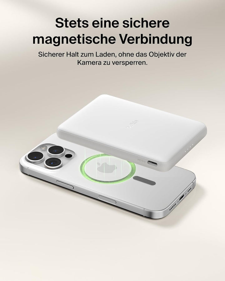 Belkin BoostCharge 5000mAh Magnetische Power Bank, USB-C-Port – Weiss | 5K Powerbank Kabellos, Magne