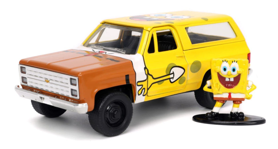 Jada JA31798 1:32 HWR-1980 Chevy K5 Blazer mit Spongebob Figur Sponge Bob Collectible Miniaturauto,