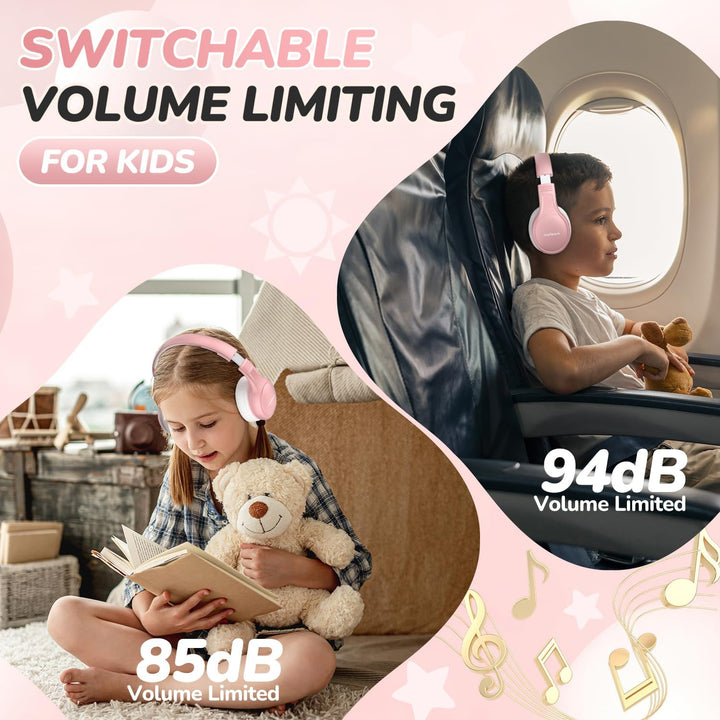 Bluetooth Kopfhörer Kinder, 60 Stunden Wiedergabezeit, Bluetooth 5.4 Kabellose Kinderkopfhörer, Type