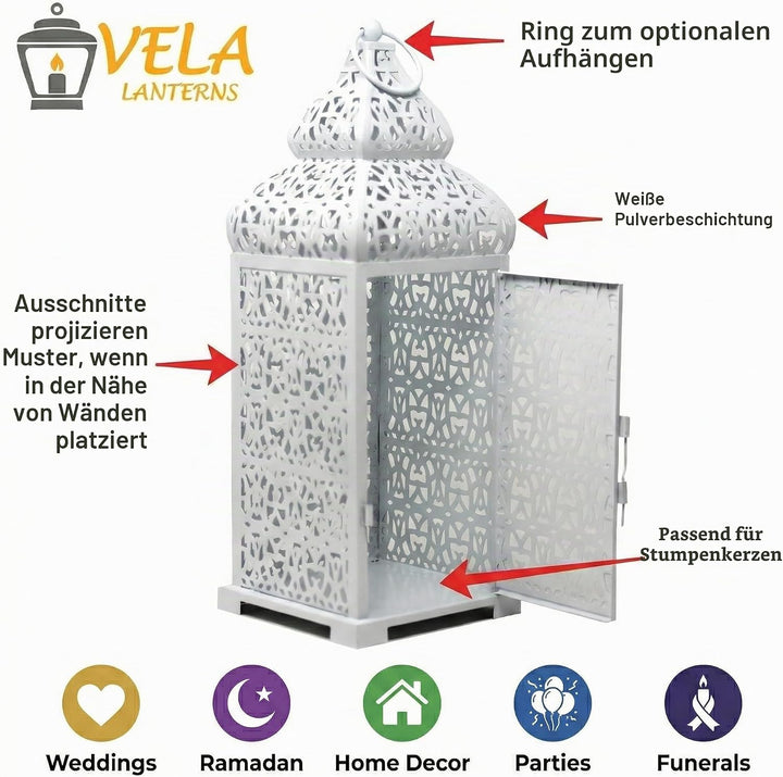 Vela Lanterns Temple Marokkanischer Stil Kerzenlaternen, weiss, 2 Stück Set of 2 Weiss, Set of 2 Wei