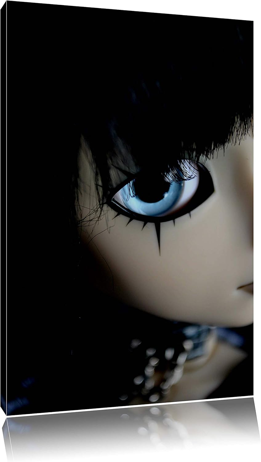 Dark düstere Pullip mit strahlend blaün Augen Leinwand, XXL riesige Bilder fertig gerahmt mit Keilra
