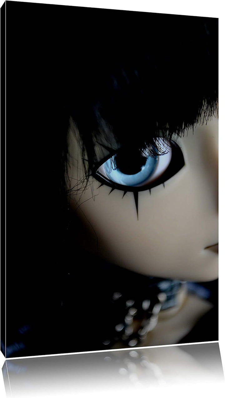 Dark düstere Pullip mit strahlend blaün Augen Leinwand, XXL riesige Bilder fertig gerahmt mit Keilra