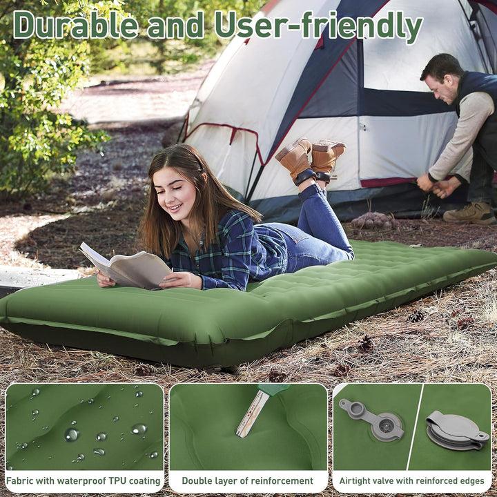 Isomatte Camping, 12CM Verdicktes Luftmatratze mit Fusspresse Pumpe,Luftverlust verhindern Aufblasba