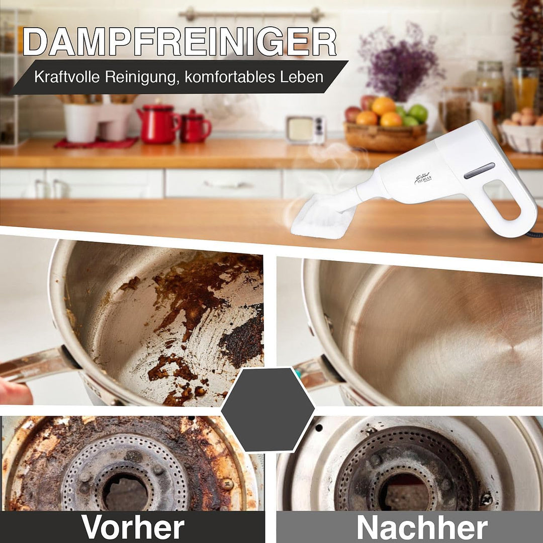 Sichler Haushaltsgeräte 3in1 Hand- & Boden Dampfreiniger, Motorbürste, 5 Aufsätze, 1.200 W