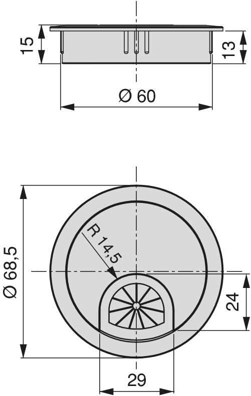 Emuca Kabeldurchführung aus Zamak fur Einbau im Tisch, Durchmesser 60mm, Chrom Matt, 8 Stück Verchro
