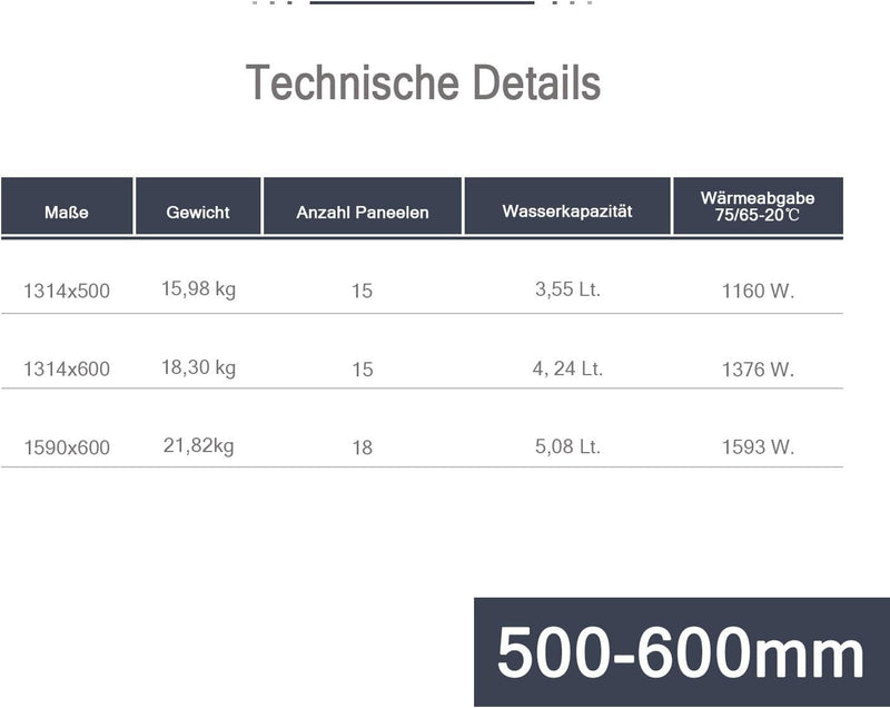 SONNI Badheizkörper 1590x600mm Handtuchtrockner Heizung weiss Flach Design Hantuchwärmer Bad Mittela