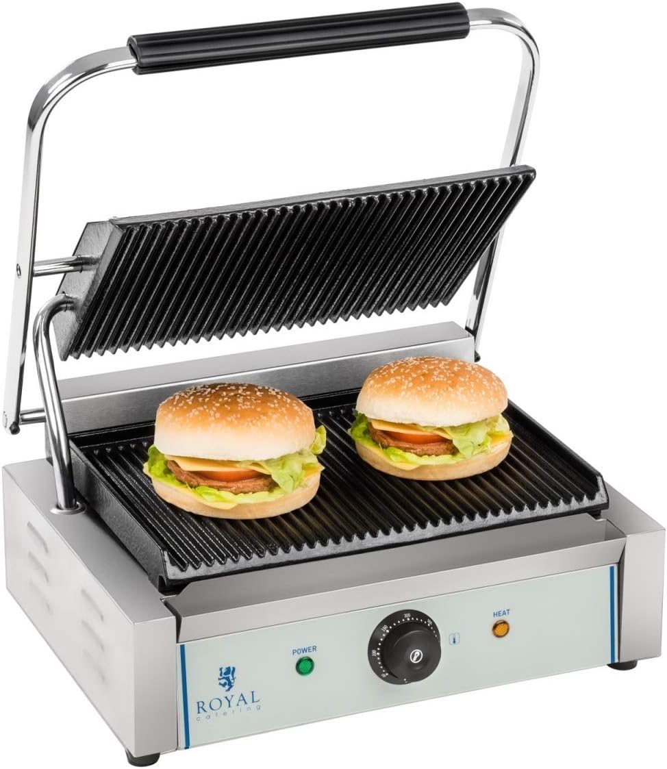 Royal Catering RCKG-2200-G Kontaktgrill Elektrogrill Panini Grill (2200 W, 230 V, Fettauffangschale,