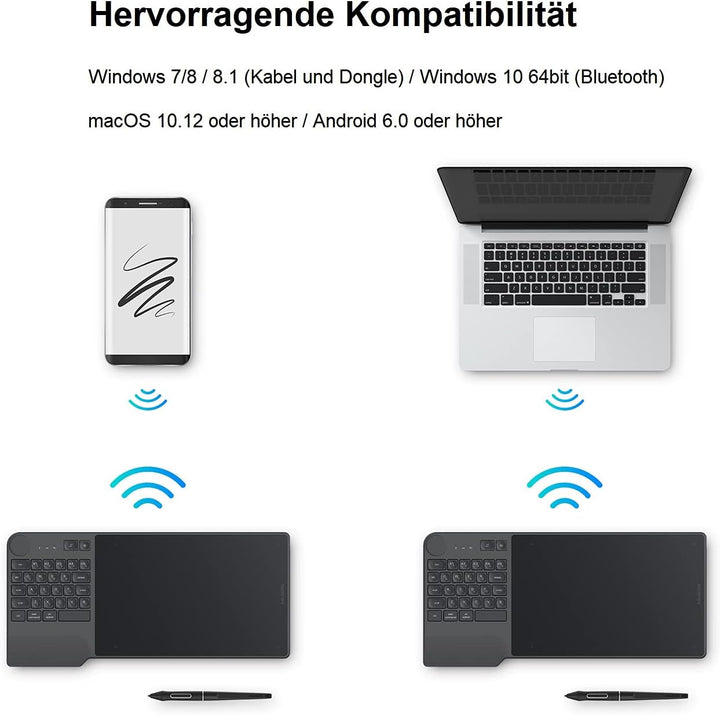HUION Grafiktablett Inspiroy Keydial KD200 Bluetooth 5.0 8,9 x 5,6 Zoll Stifttablett kombiniert mit