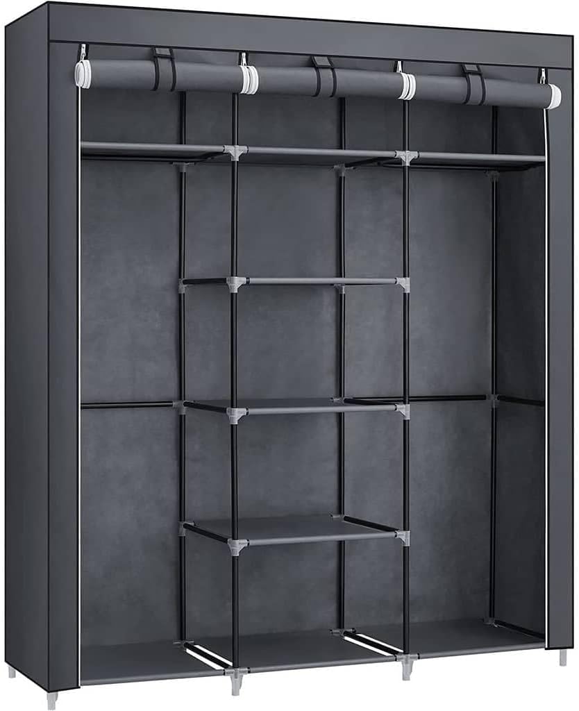 SONGMICS Kleiderschrank, Faltschrank, Stoffschrank, faltbare Garderobe mit 2 Kleiderstange, 175 x 15