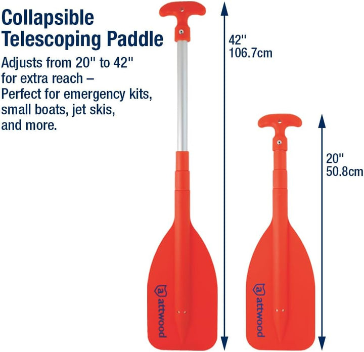 Attwood Notfall-Teleskop-Paddel für Bootfahren, Orange, mehrere Grössen 50,8 cm bis 107,7 cm, 50,8 c