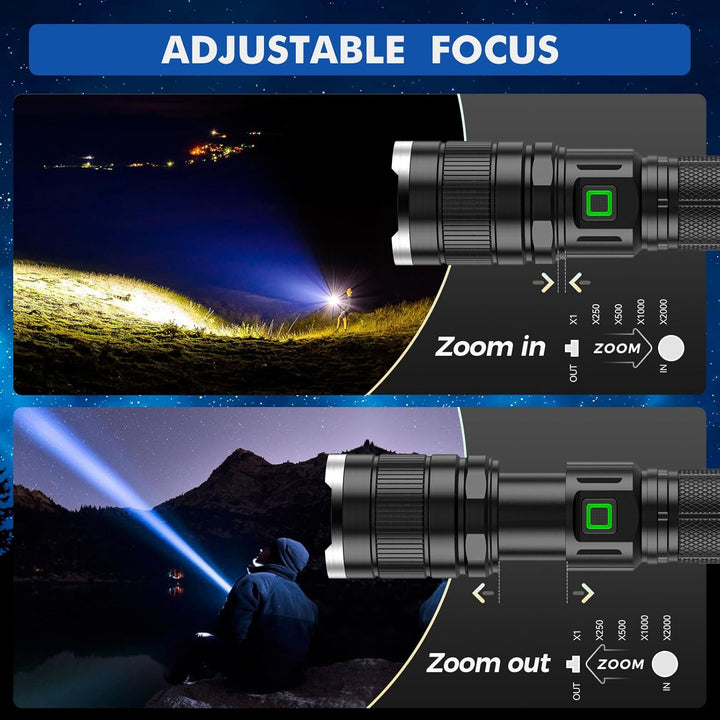 GEARLITE Taschenlampe LED Aufladbar 2 Stück, 10000 Lumen LED Taschenlampe Extrem Hell mit 3 Modi, IP