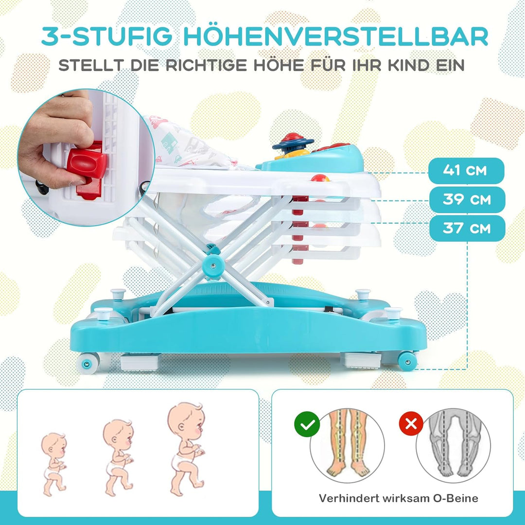 COSTWAY 6 in 1 Lauflernhilfe, Lauflernwagen mit abnehmbarem Spielboard & Fusspolster, Baby Walker hö