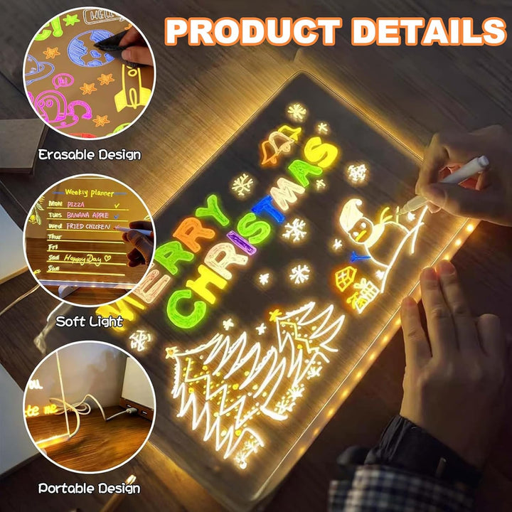 LED Zeichenbrett, 30x20cm LED Notiztafel mit 7 Farben Stift, Leuchtendes Zeichenbrett für Kinder, Ac