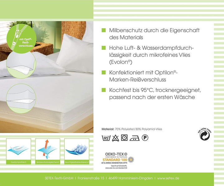 SETEX Matratzenvollschutz, 140 x 200 cm, 2-seitiger Reissverschluss, Matratzenschoner aus Evolon-Vli