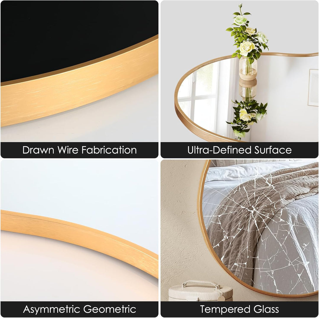 Clevich Spiegel Asymmetrisch 66x116cm Rahmen Alu, HD Glas Wandspiegel, Moderner Dekor-Spiegel, Schla
