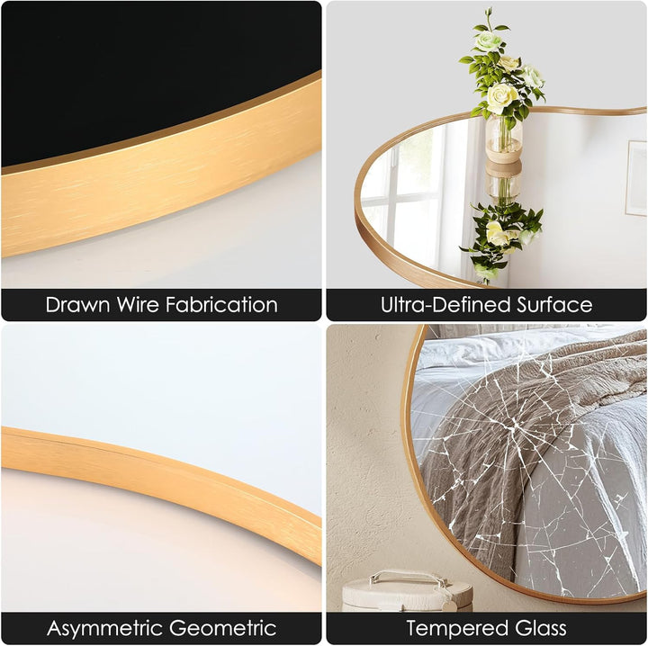 Clevich Spiegel Asymmetrisch 66x116cm Rahmen Alu, HD Glas Wandspiegel, Moderner Dekor-Spiegel, Schla