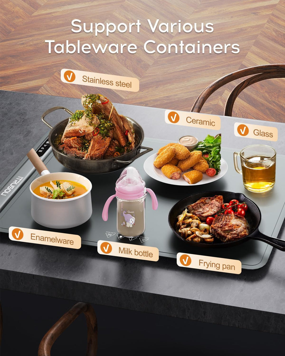 itrusou Warmhalteplatte für Speisen, Speisenwärmer Ganzflächige Erwärmung einstellbare Temperaturkon