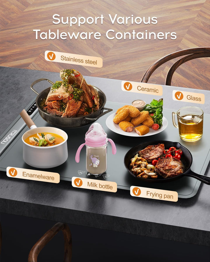 itrusou Warmhalteplatte für Speisen, Speisenwärmer Ganzflächige Erwärmung einstellbare Temperaturkon