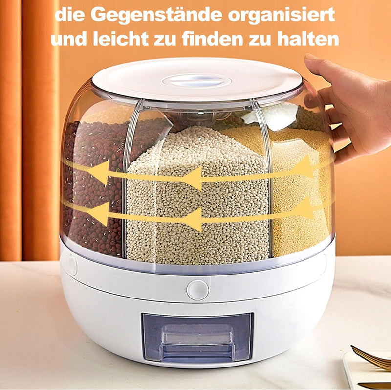 Müslispender, 360 ° drehbarer transparenter Reisspender mit 6 Gittern Reisspender Einschichtiger Sta