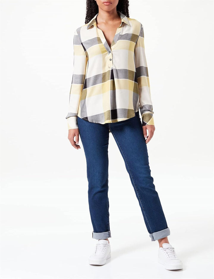 S. Oliver Damen Bluse Hemd Shirt Tunika Jersey Schwarz Gelb Kariert 36 Beige|gelb 81n4, 36 Beige|gel