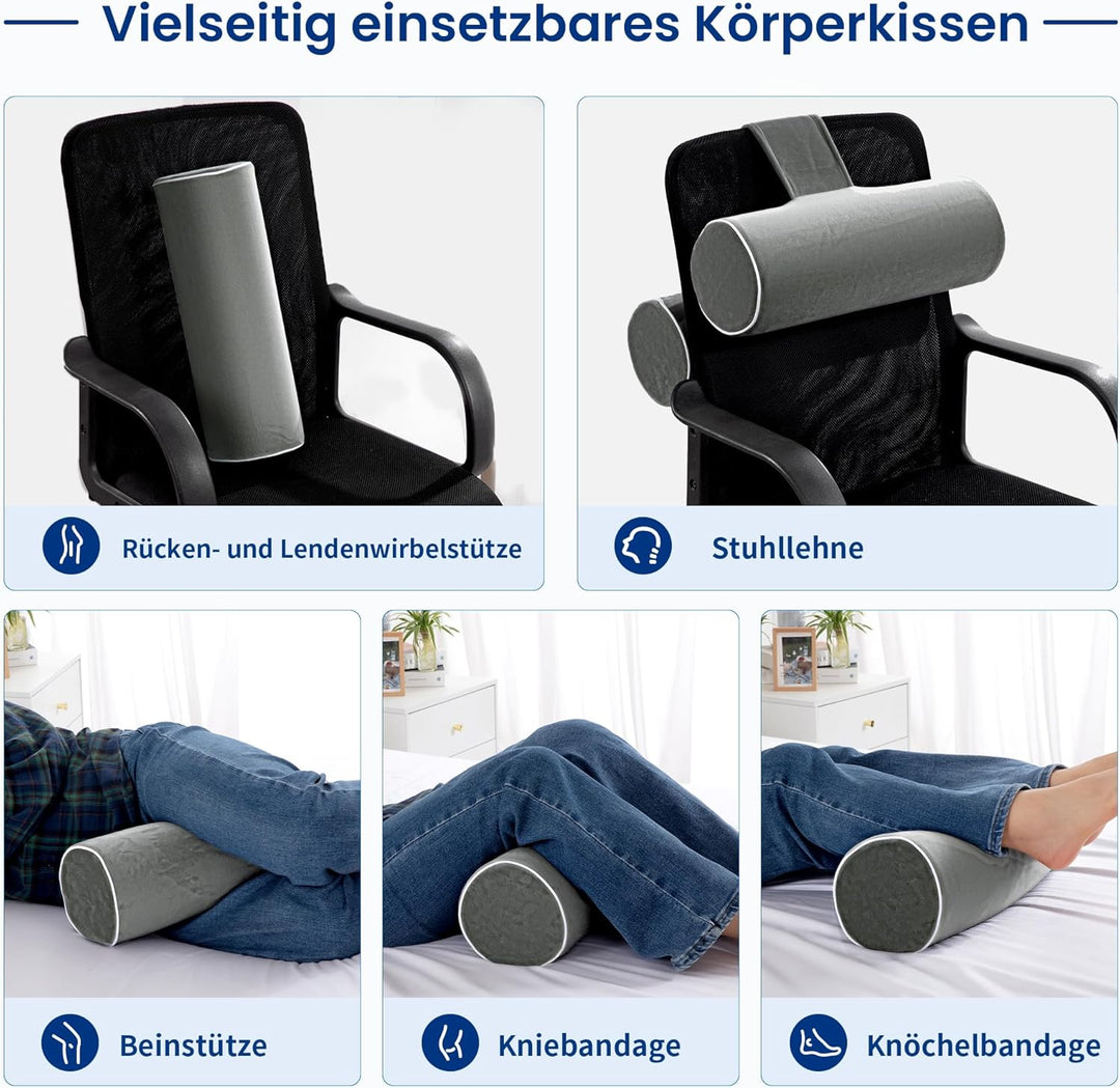 Körperkissen für Seiten- &amp; Rückenschläfer, Zylinder-Lagerungskissen, Rollkissen aus hochdichtem Scha