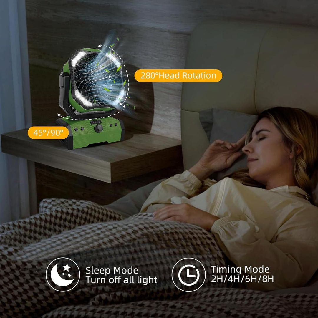 ELZO 30000mAh Camping Ventilator, Wiederaufladbarer Tischventilator USB Ventilator mit LED Licht & H