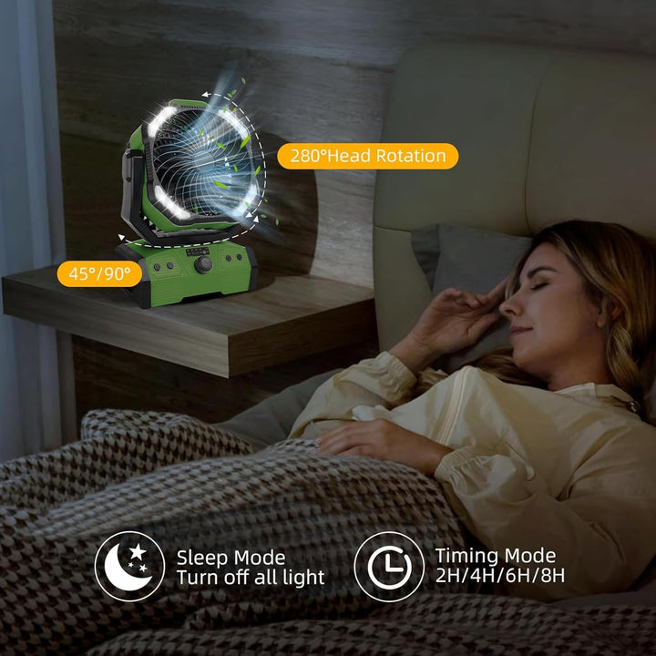 ELZO 30000mAh Camping Ventilator, Wiederaufladbarer Tischventilator USB Ventilator mit LED Licht & H