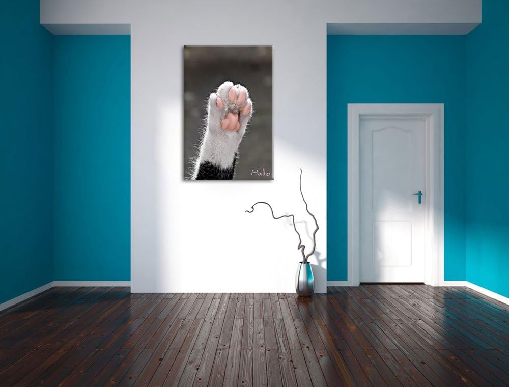 Pixxprint kleine Katzenpfote auf Leinwand, XXL riesige Bilder fertig gerahmt mit Keilrahmen, Kunstdr