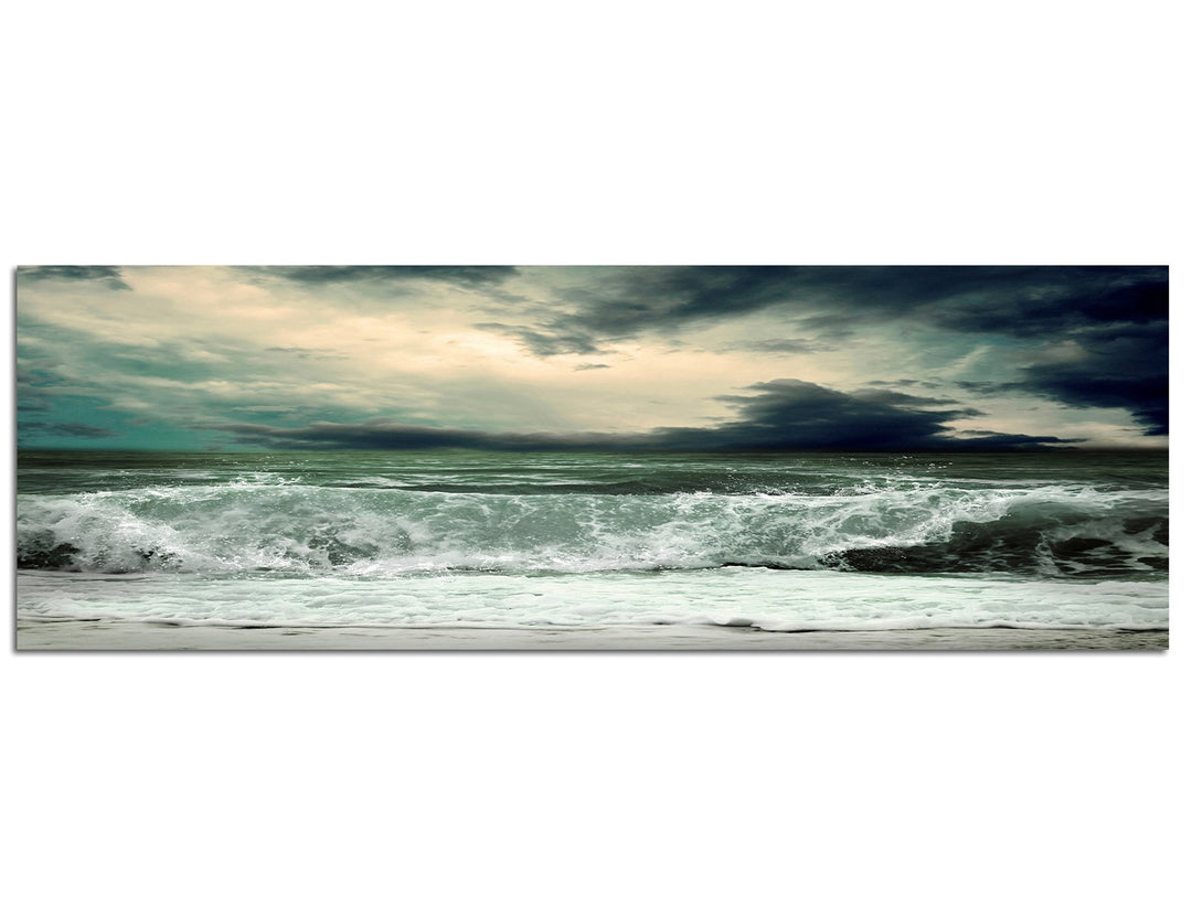 Paul Sinus Art Panoramabild auf Leinwand und Keilrahmen 150x50cm Meer Wellen Sturm Wolkenhimmel