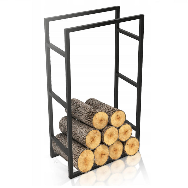 Kapaga - Kaminholzregal aus Metall, L25 x B60 x H100 cm, Schwarz Brennholzregal, Kaminholzhalter, Fe