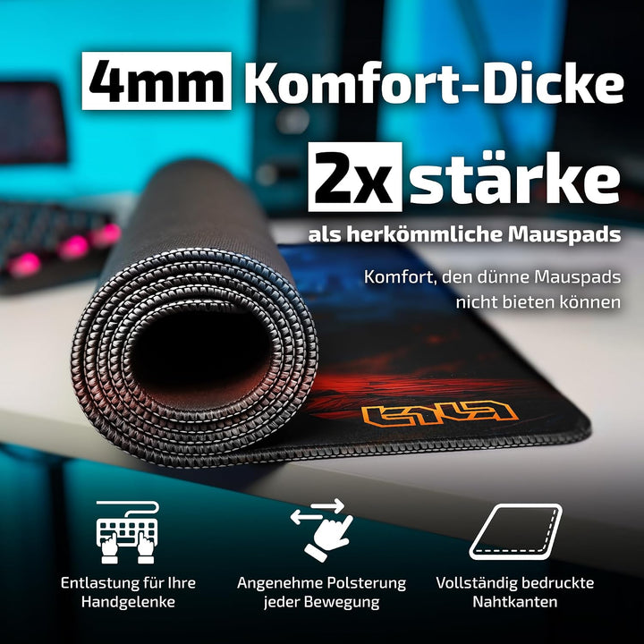 Tilt Gaming Mauspad 800x300 mm - 4 mm rutschfeste Schreibtischunterlage Gross - Speed-Oberfläche &amp; H