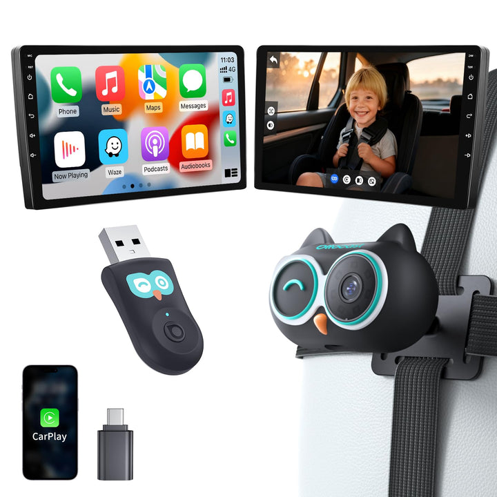 OTTOCAST Cabin Care 2026, 2-in-1 Wireless CarPlay Adapter & Baby Auto Kamera, 1080P HD Rücksitzüberw